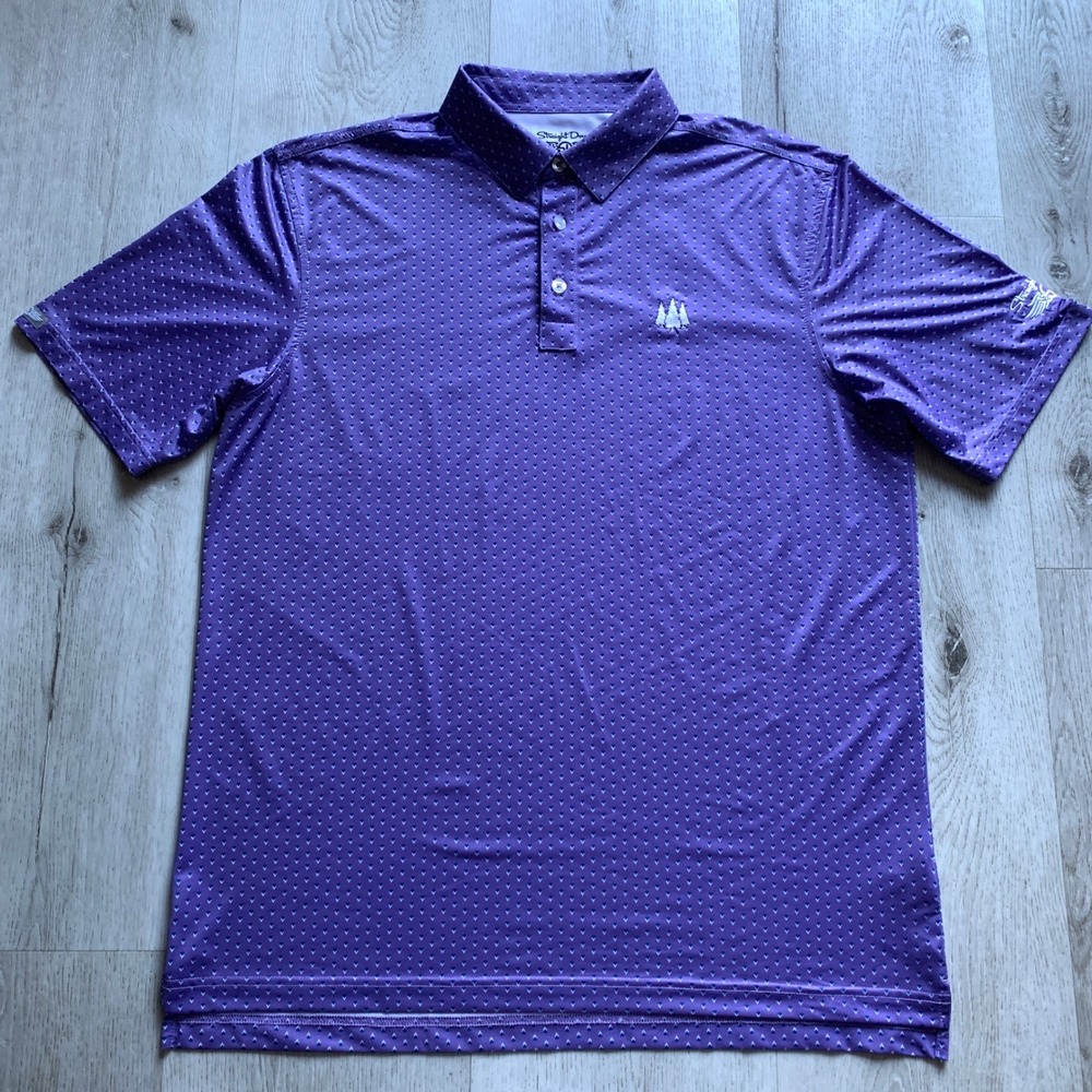 Straight Down Double Dot‎ Print Stretch Men's Polo Shirt Purple Golf Size Large